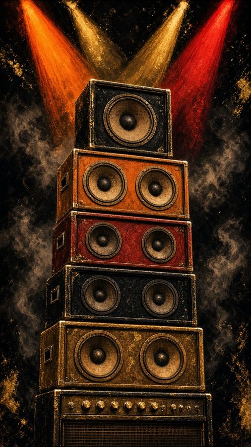 Amp Stack flat artwork: stacked amp cabinets under orange stage lights