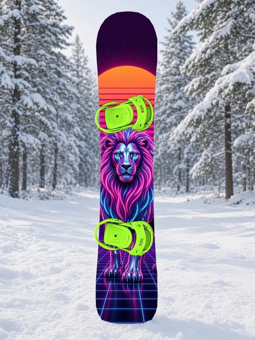 Chrome Neon Robot Lion snowboard wrap