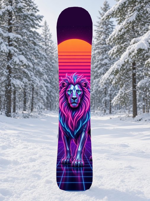 Chrome Neon Robot Lion snowboard wrap, Mythic collection