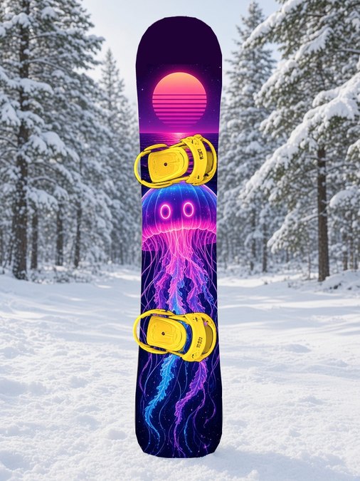 Neon Jellyfish Sunset snowboard wrap
