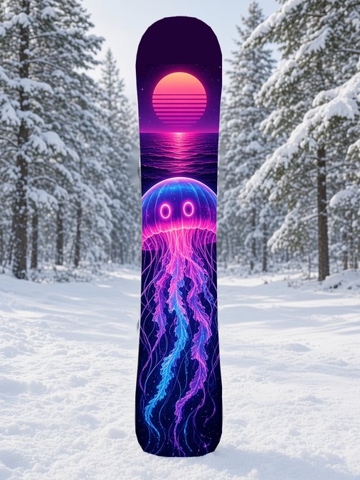 Neon Jellyfish Sunset snowboard wrap, Mythic collection