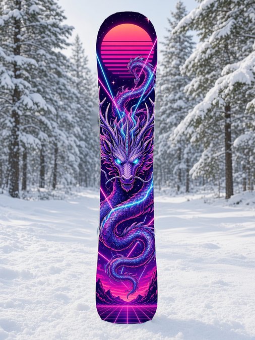 Neon Laser Mane Dragon snowboard wrap, Mythic collection