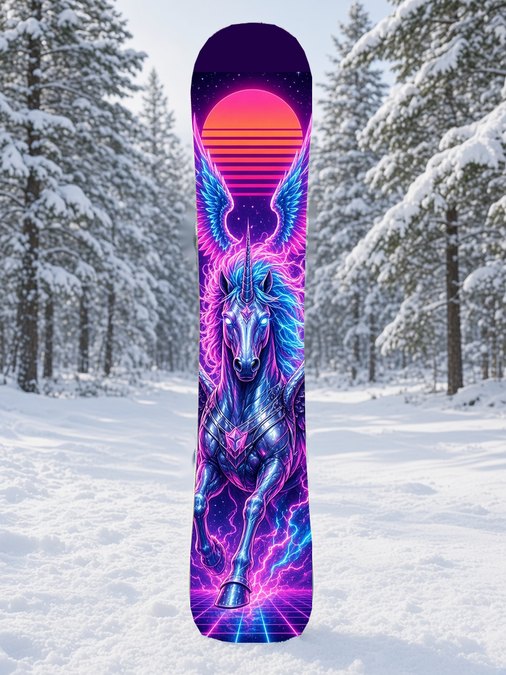 Neon Lightning Pegasus snowboard wrap, Mythic collection