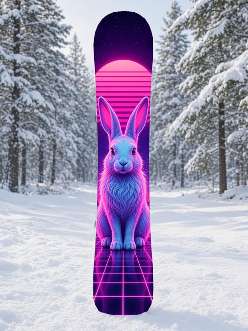 Neon Moon Rabbit snowboard wrap, Mythic collection