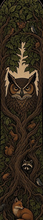 Owl Tree Woodcut flat artwork, Backcountry collection