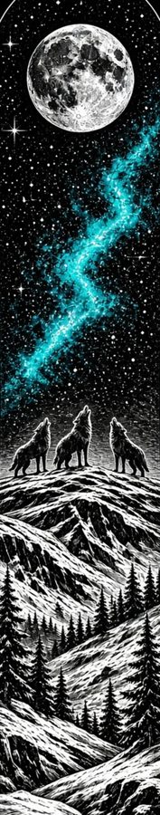 Woodcut Wolf Pack flat artwork, Backcountry collection
