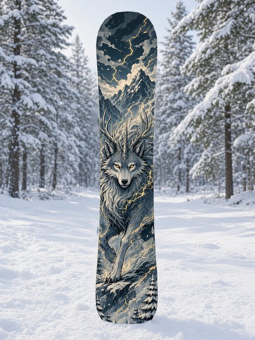 Storm Wolf Spirit snowboard wrap, Mythic collection