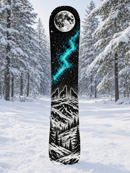 Woodcut Wolf Pack snowboard wrap, Backcountry collection