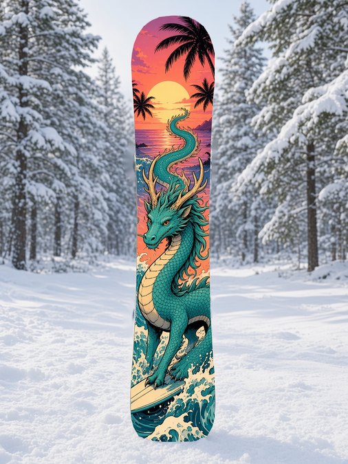 Sunset Surf Sea Dragon snowboard wrap, Mythic collection