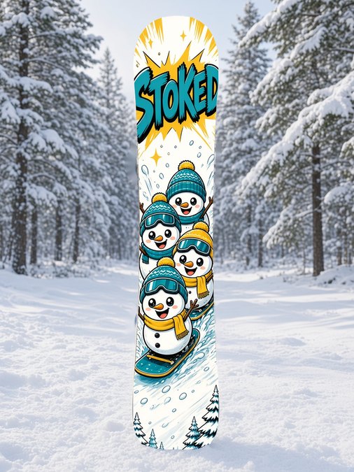 Chibi Snowman Stoked snowboard wrap, Japanese Manga collection