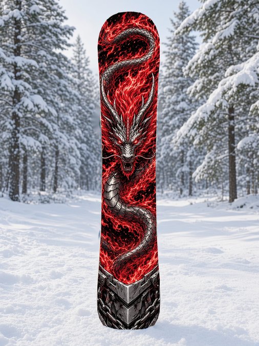 Chrome Flame Dragon snowboard wrap, Mythic collection