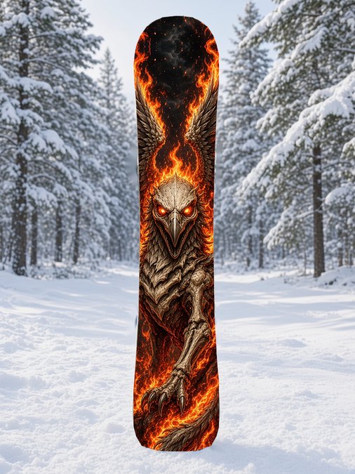 Skeletal Flame Griffin snowboard wrap, Mythic collection