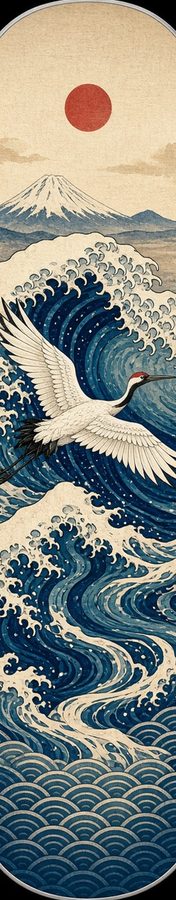 Great Wave Crane flat artwork, Samurai Folklore collection