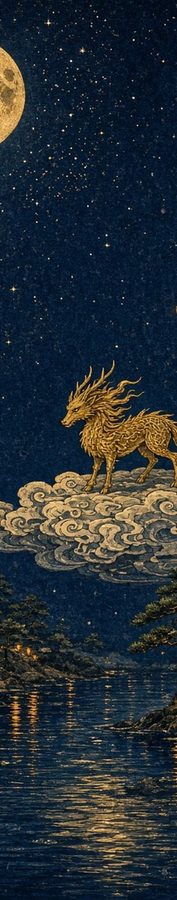 Kirin Lantern Moon flat artwork, Samurai Folklore collection