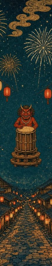 Oni Drum Festival flat artwork, Samurai Folklore collection
