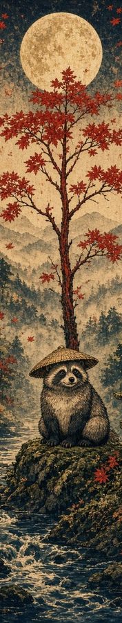 Tanuki Maple Moon flat artwork, Samurai Folklore collection