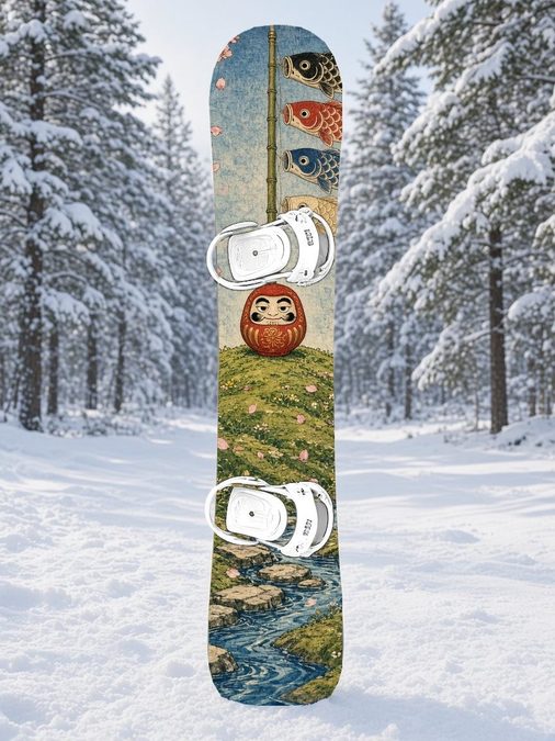 Daruma Koinobori Spring snowboard wrap, Samurai Folklore collection
