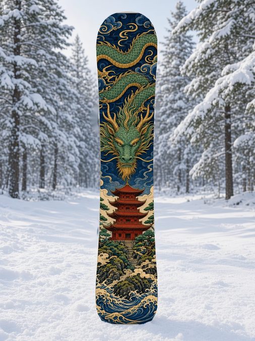 Dragon Over Pagoda snowboard wrap, Samurai Folklore collection