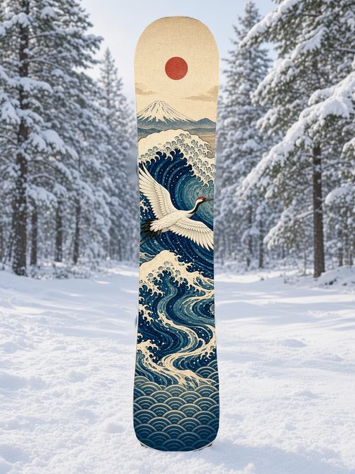 Great Wave Crane snowboard wrap, Samurai Folklore collection