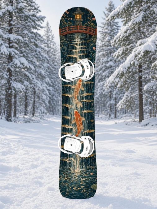 Koi Waterfall Ascent snowboard wrap, Samurai Folklore collection