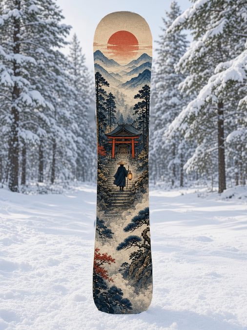 Misty Shrine Lone Wanderer snowboard wrap, Samurai Folklore collection