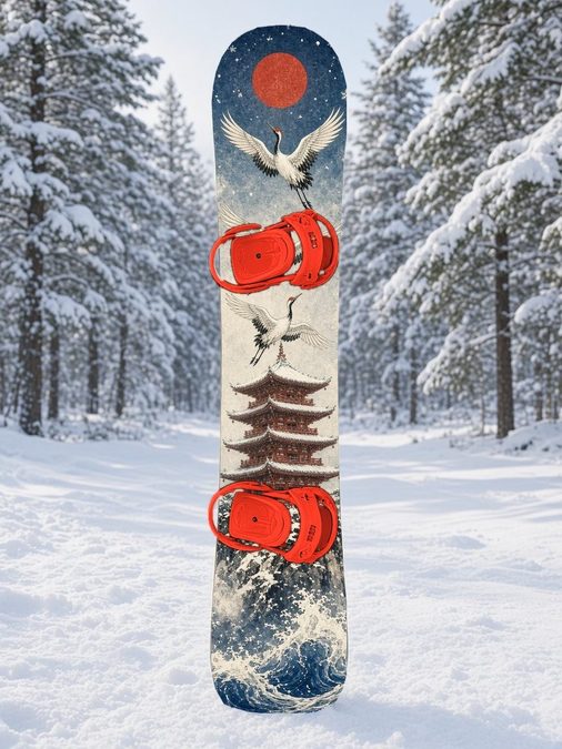Snow Temple Cranes snowboard wrap, Samurai Folklore collection