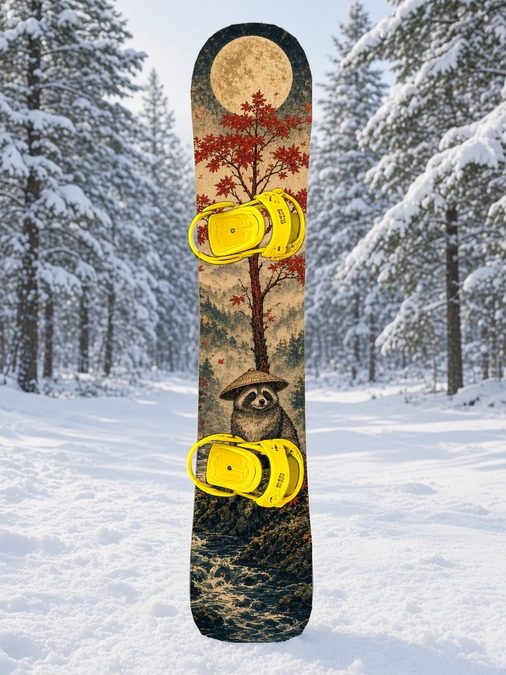 Tanuki Maple Moon snowboard wrap, Samurai Folklore collection