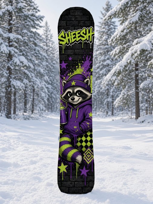 Sheesh Raccoon Bomber snowboard wrap, Street & Graffiti collection