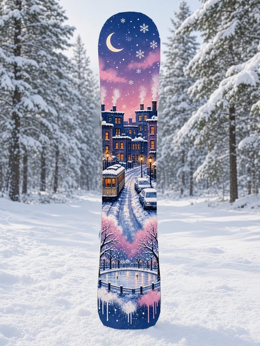 Snowy Dusk Tram Street snowboard wrap, Street & Graffiti collection
