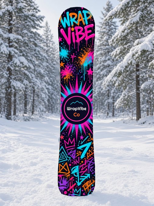 WrapVibe Neon Badge Wall snowboard wrap, Street & Graffiti collection