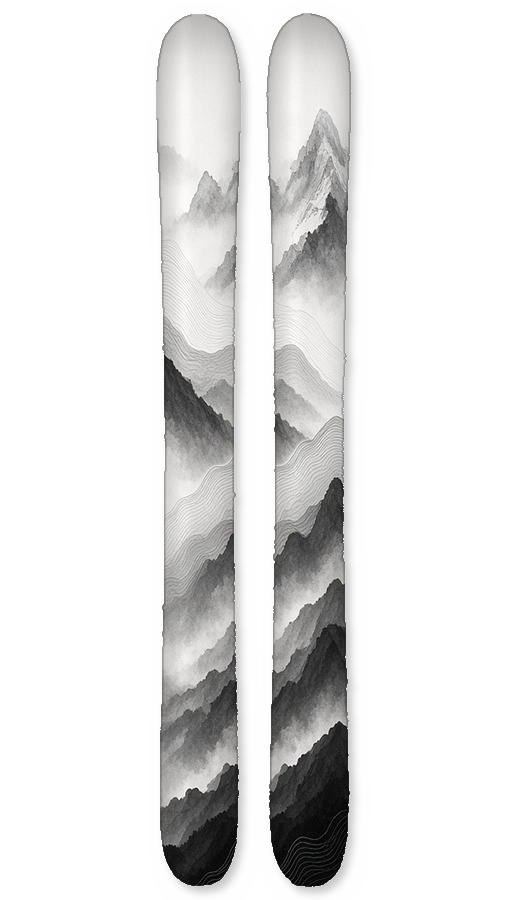 Ink Ridge wrap on a pair of skis, Trend Line collection