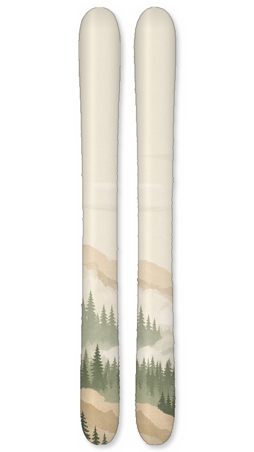 Quiet Pines wrap on a pair of skis, Trend Line collection