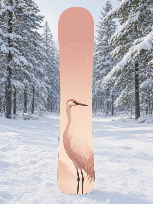 Dusty Pink Crane Spirit snowboard wrap, Mythic collection