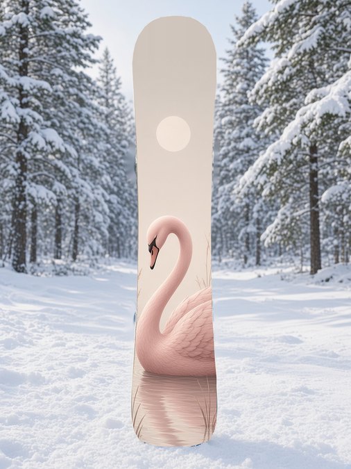 Dusty Rose Swan Spirit snowboard wrap, Mythic collection