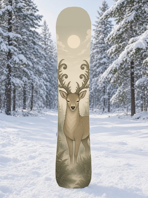 Quiet Fern Deer Spirit snowboard wrap, Mythic collection