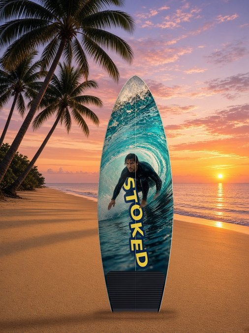 Stoked Barrel on the beach, Beach Surf and Paddle collection
