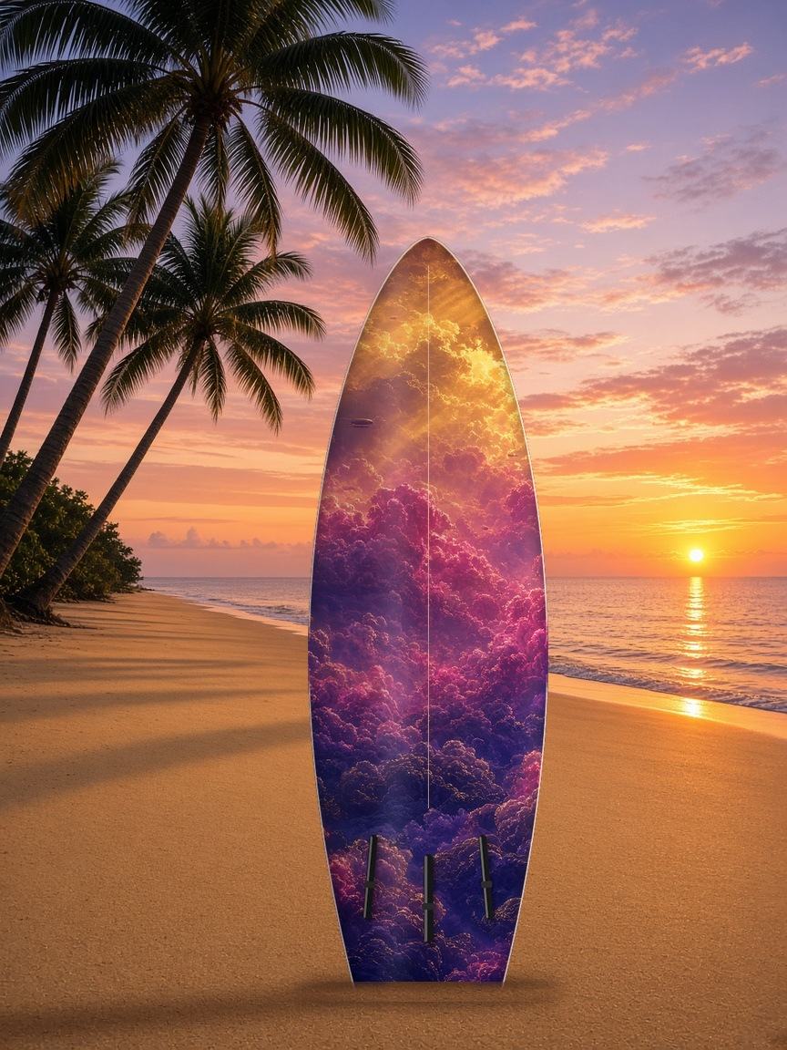 Airship Cloud City surfboard wrap, bottom side