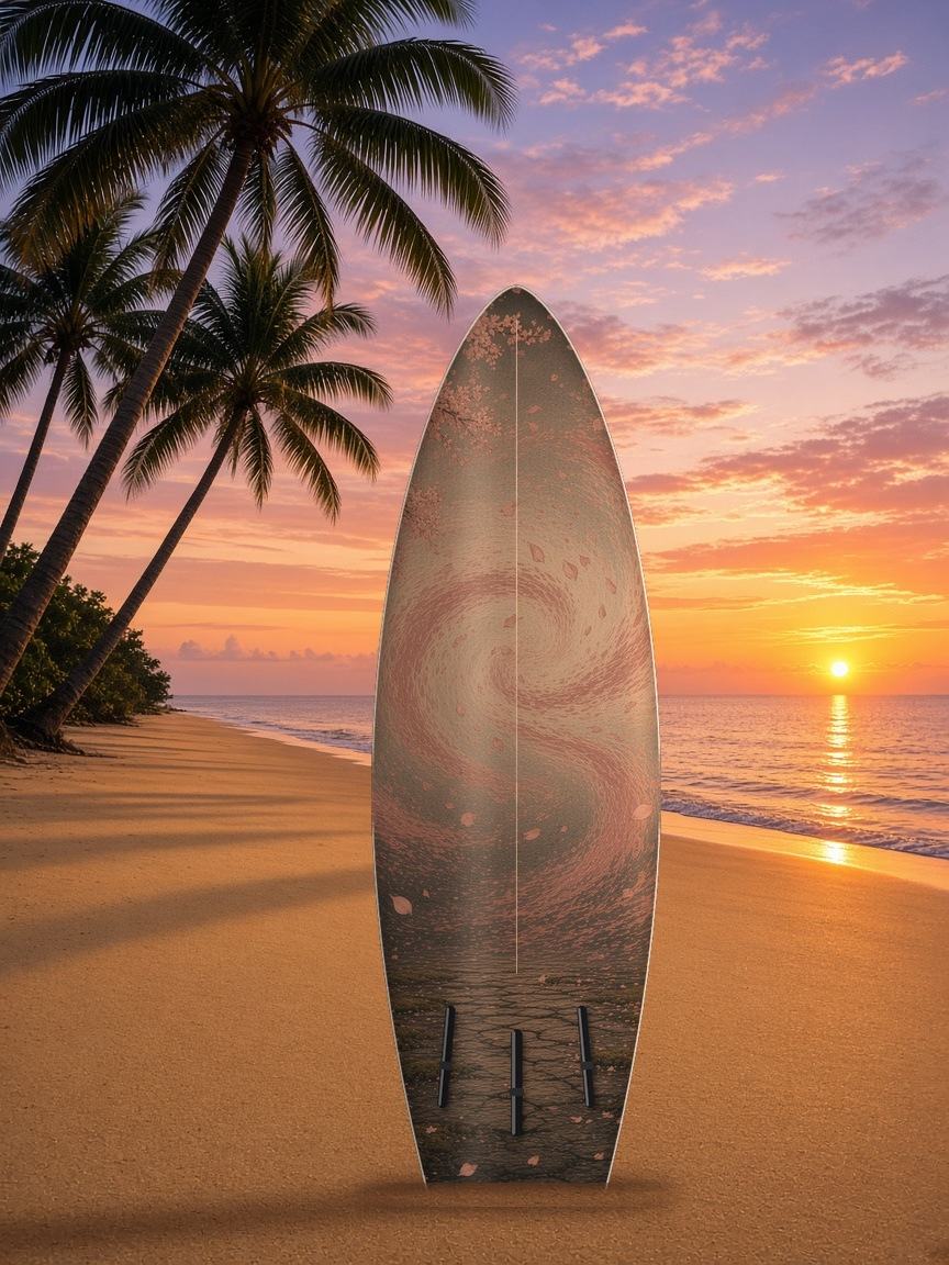 Armor Blossom Storm surfboard wrap, bottom side