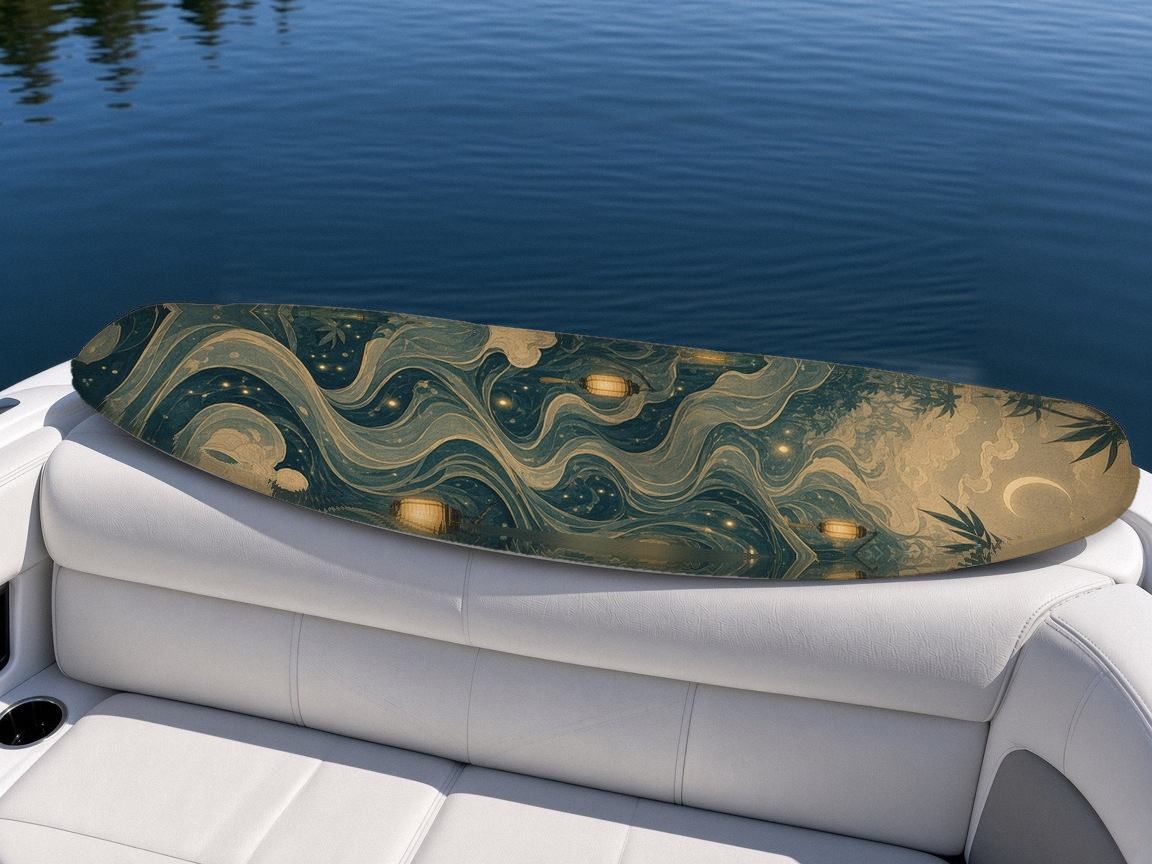 Bamboo Lantern Path wakeboard, on the boat wrap, bottom side