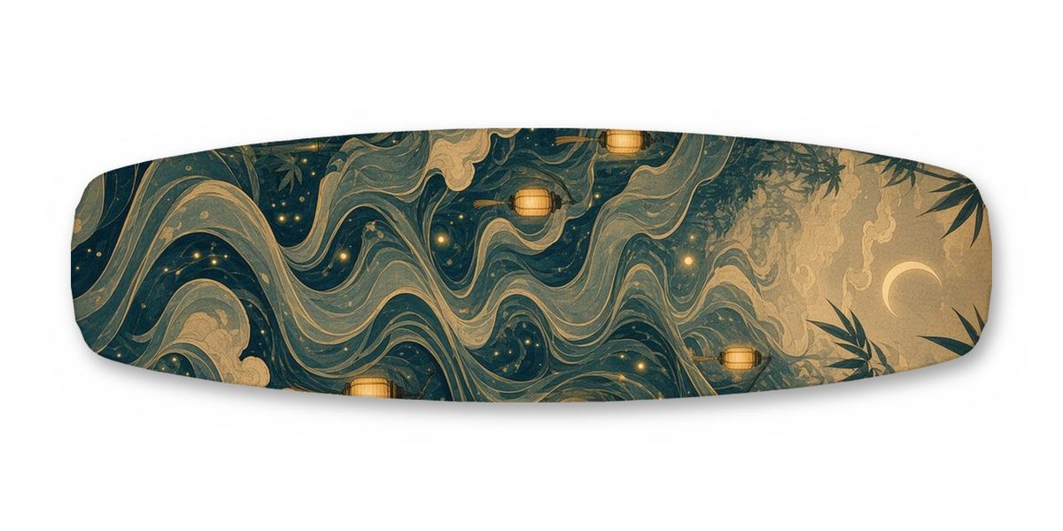 Bamboo Lantern Path wakeboard, studio shot wrap, bottom side