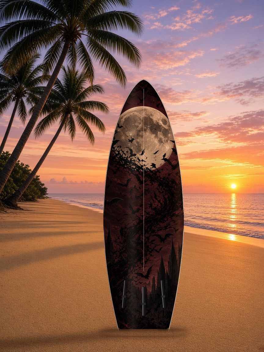 Bat Swarm Crest surfboard wrap, bottom side