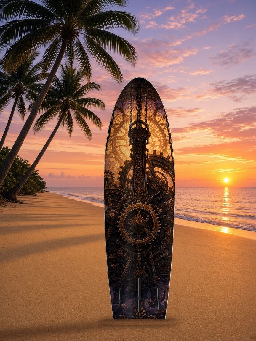 Clocktower Midnight Menace paddleboard wrap, bottom side
