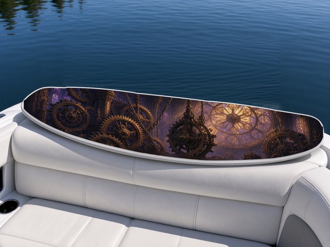 Clocktower Midnight Menace wakeboard, on the boat wrap, bottom side