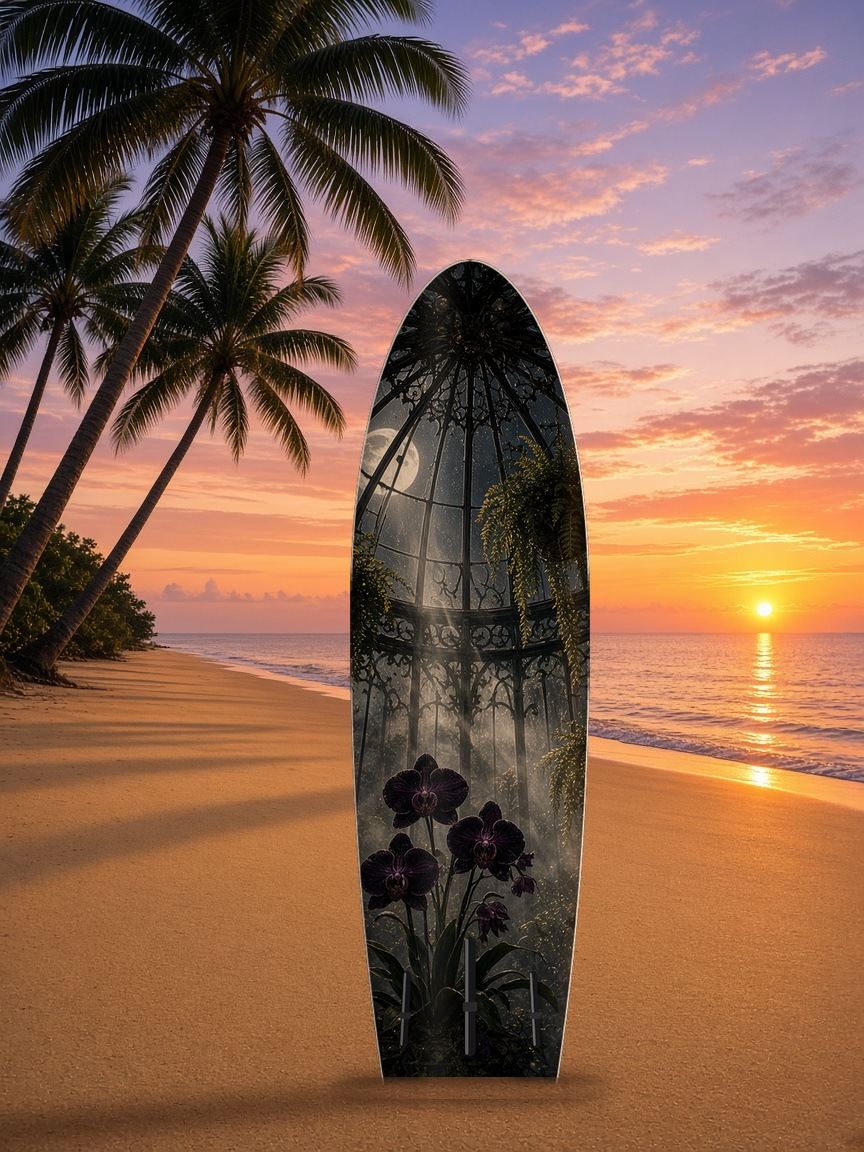 Conservatory Orchid Crow Feral paddleboard wrap, bottom side