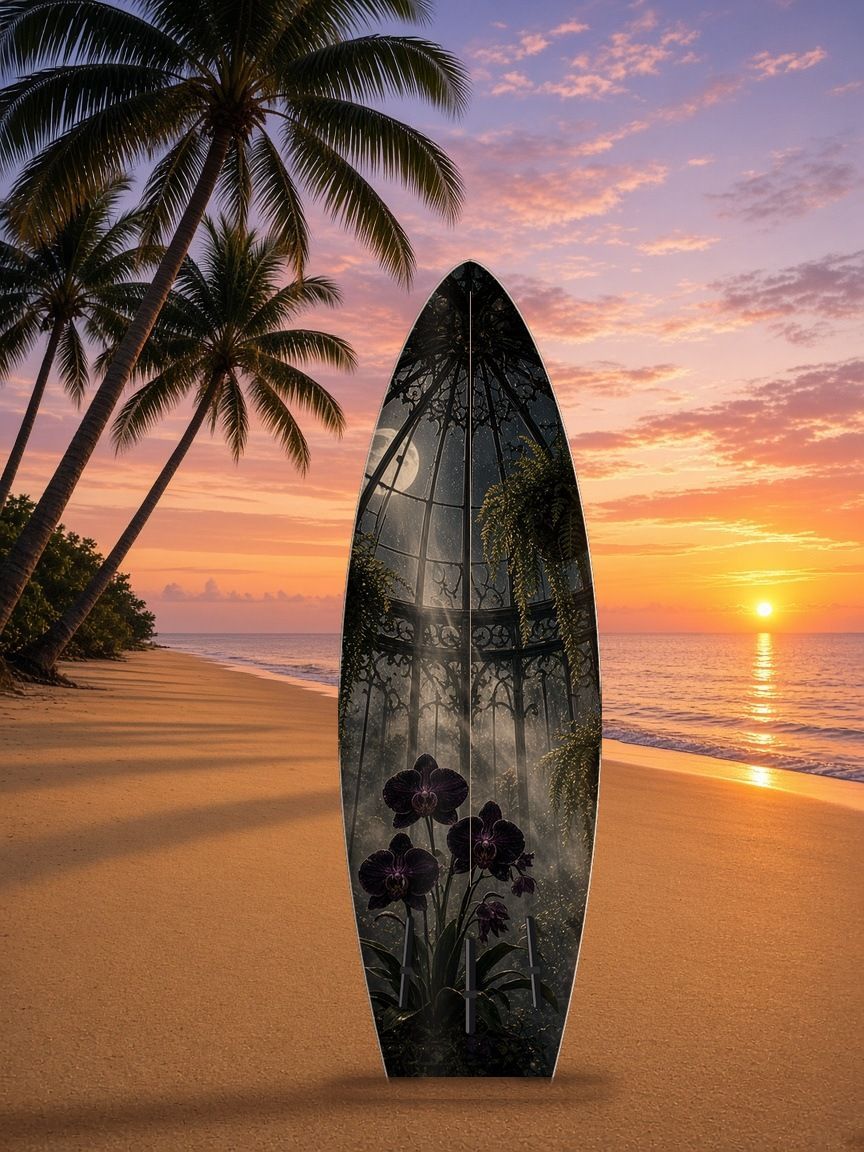 Conservatory Orchid Crow Feral surfboard wrap, bottom side