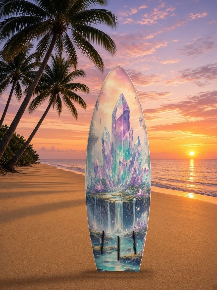 Crystal Citadel Waterfalls surfboard wrap, bottom side