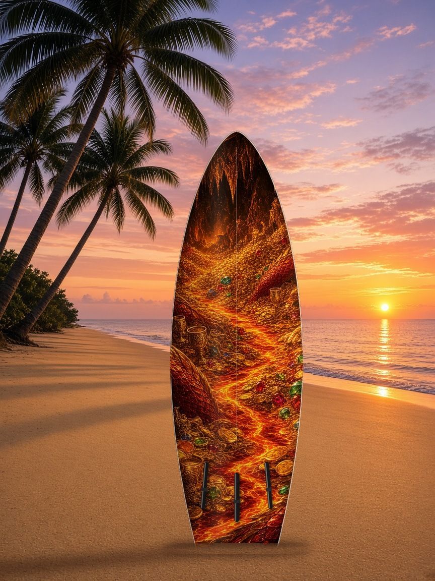 Dragon Hoard Knight Elite surfboard wrap, bottom side