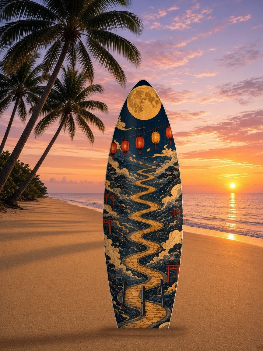 Fox Spirit Festival surfboard wrap, bottom side