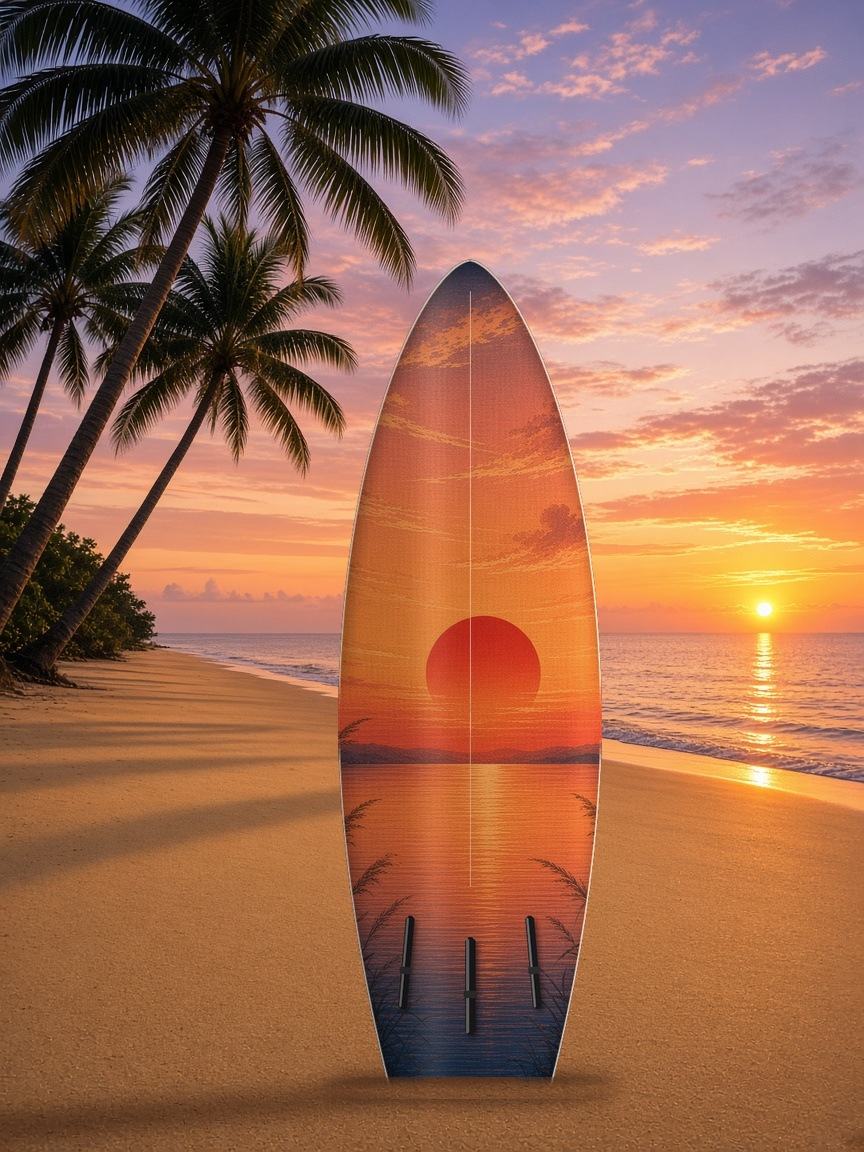 Fuji Sunrise Torii Lake surfboard wrap, bottom side