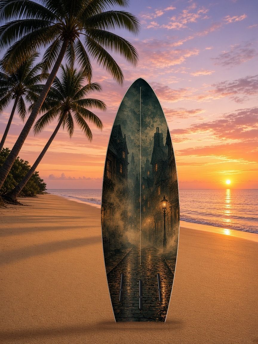 Gaslit Hansom Street surfboard wrap, bottom side